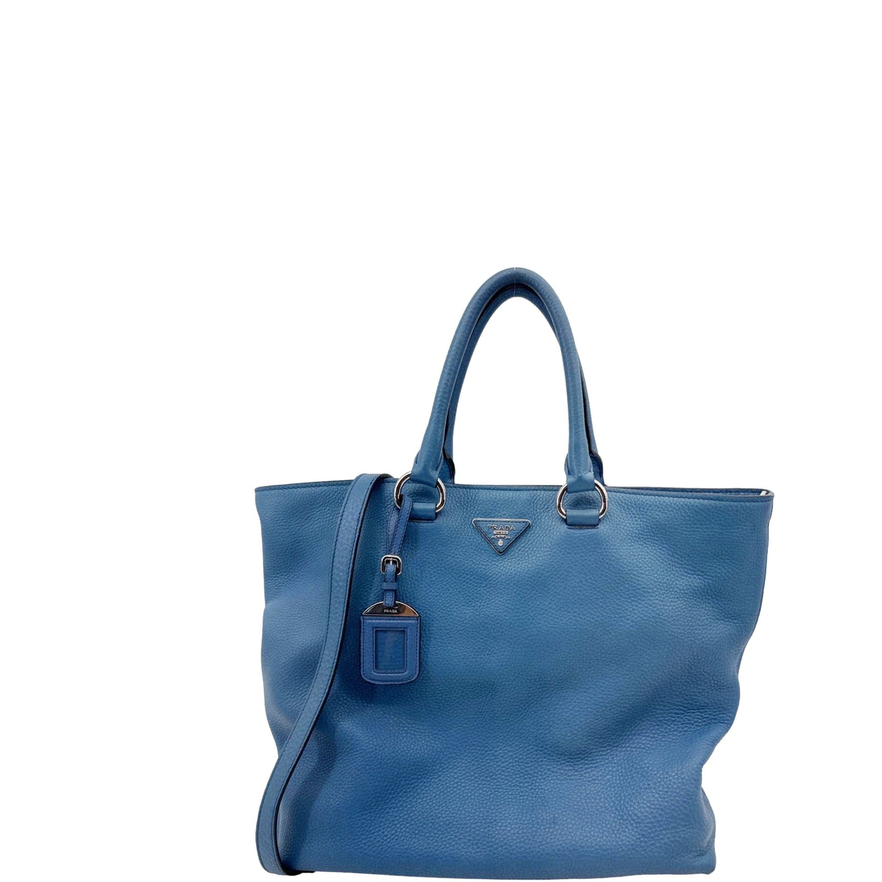 Vitello Daino Shopping Tote Bag Leather Blue