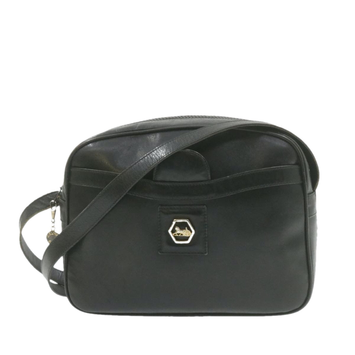 Luxury Horse Carriage Macadam Shoulder Bag Am Leather Black