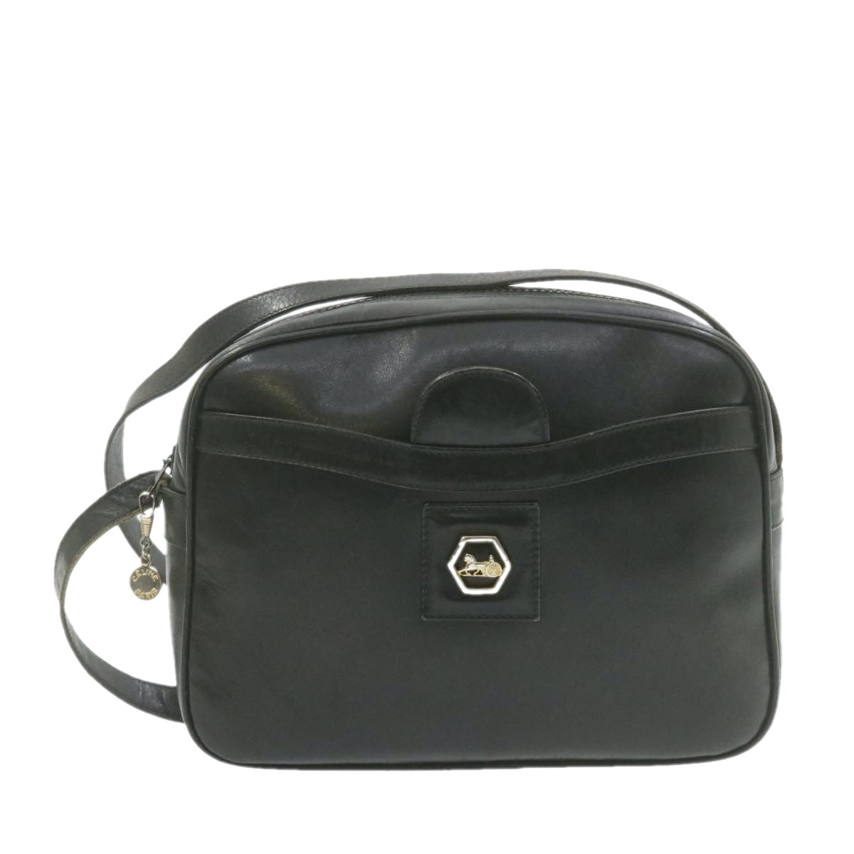 Luxury Horse Carriage Macadam Shoulder Bag Am Leather Black