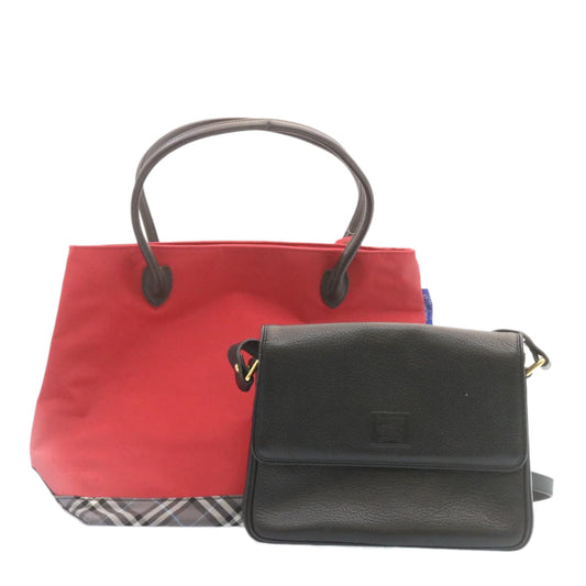Burberry Luxury Shoulder Bag 2Set Auth Am1868G Leather Nylon Black