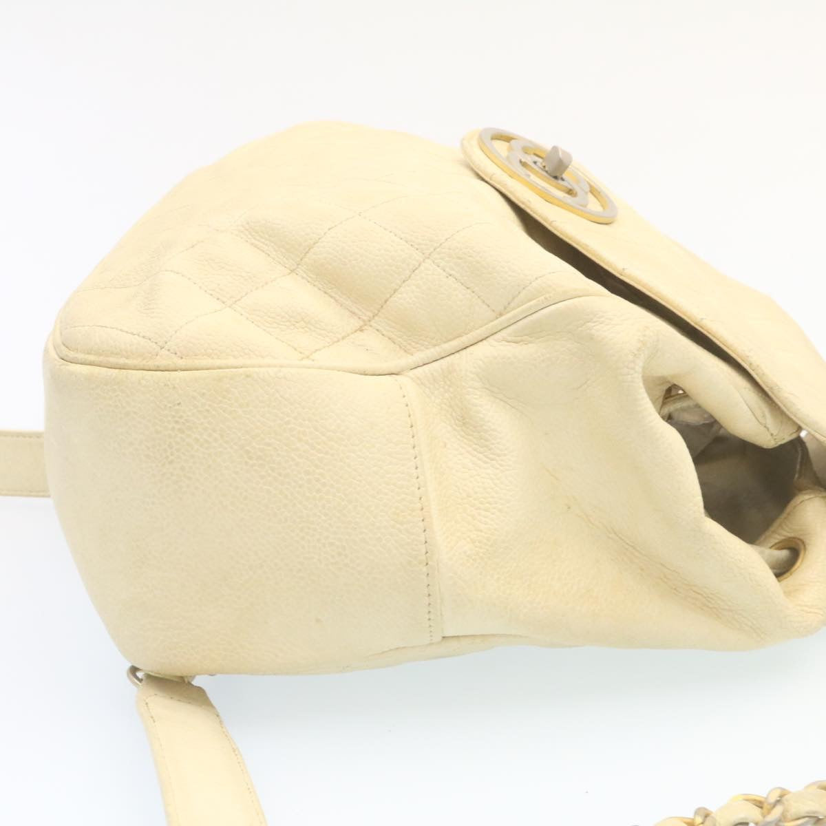 Chanel Caviar Skin Matelasse Backpack White CC Auth amgA