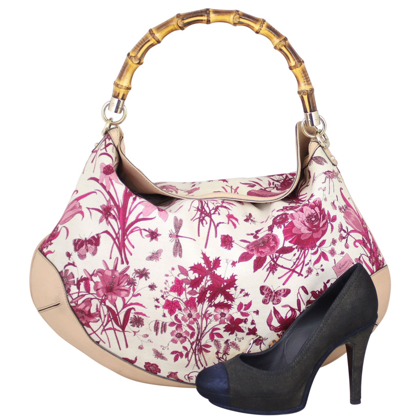 Gucci Flora Canvas Peggy Bamboo Hobo