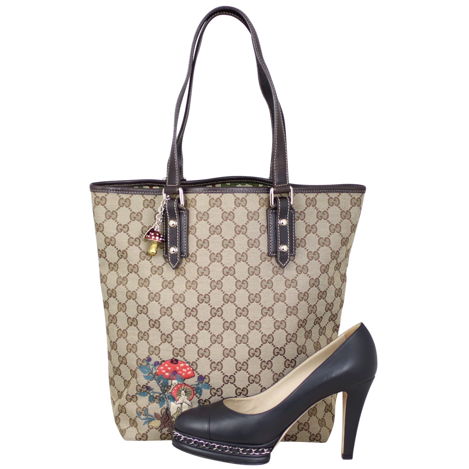 Gucci GG Canvas Embroidered Mushroom Vertical Tote
