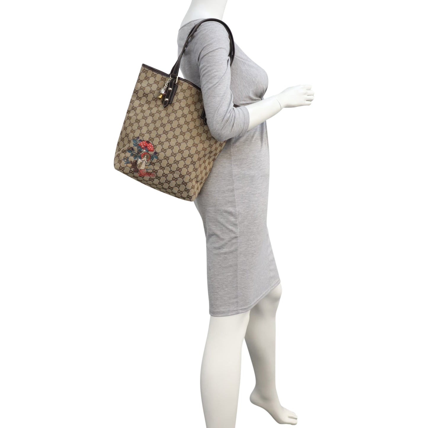 Gucci GG Canvas Embroidered Mushroom Vertical Tote