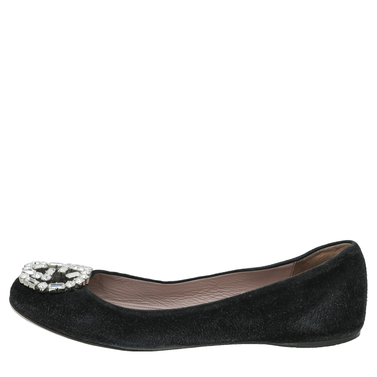 Gucci Black Suede GG Crystal Ballerina 36
