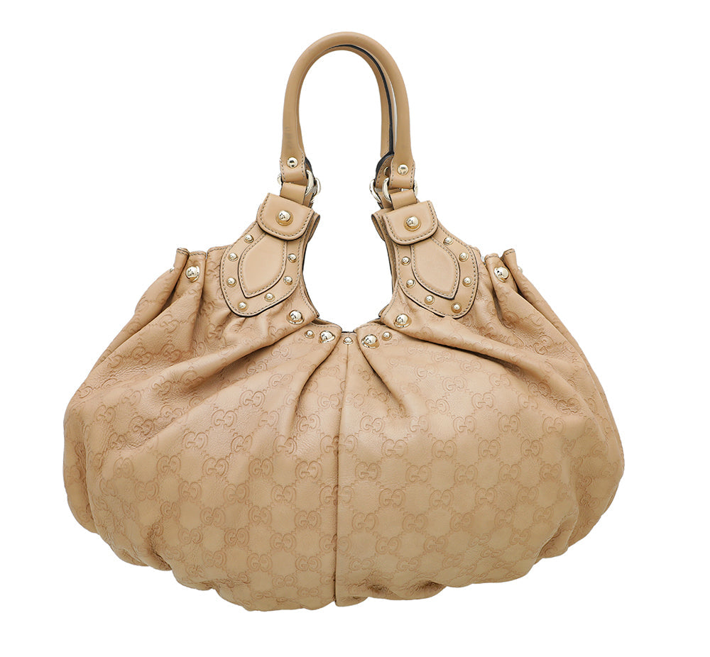 Gucci Beige GG Guccissima Studded Pelham Bag