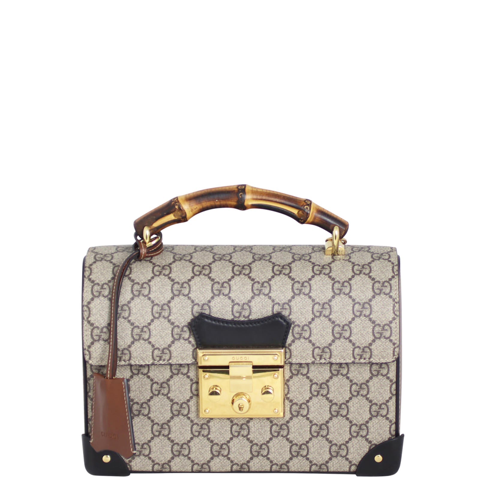 Gucci GG Supreme Padlock Bamboo Handle Small Bag