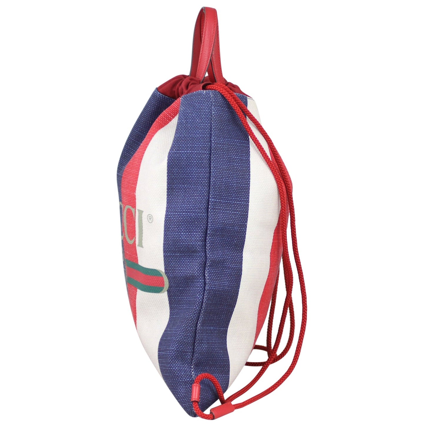 Gucci Striped Canvas Drawstring Backpack
