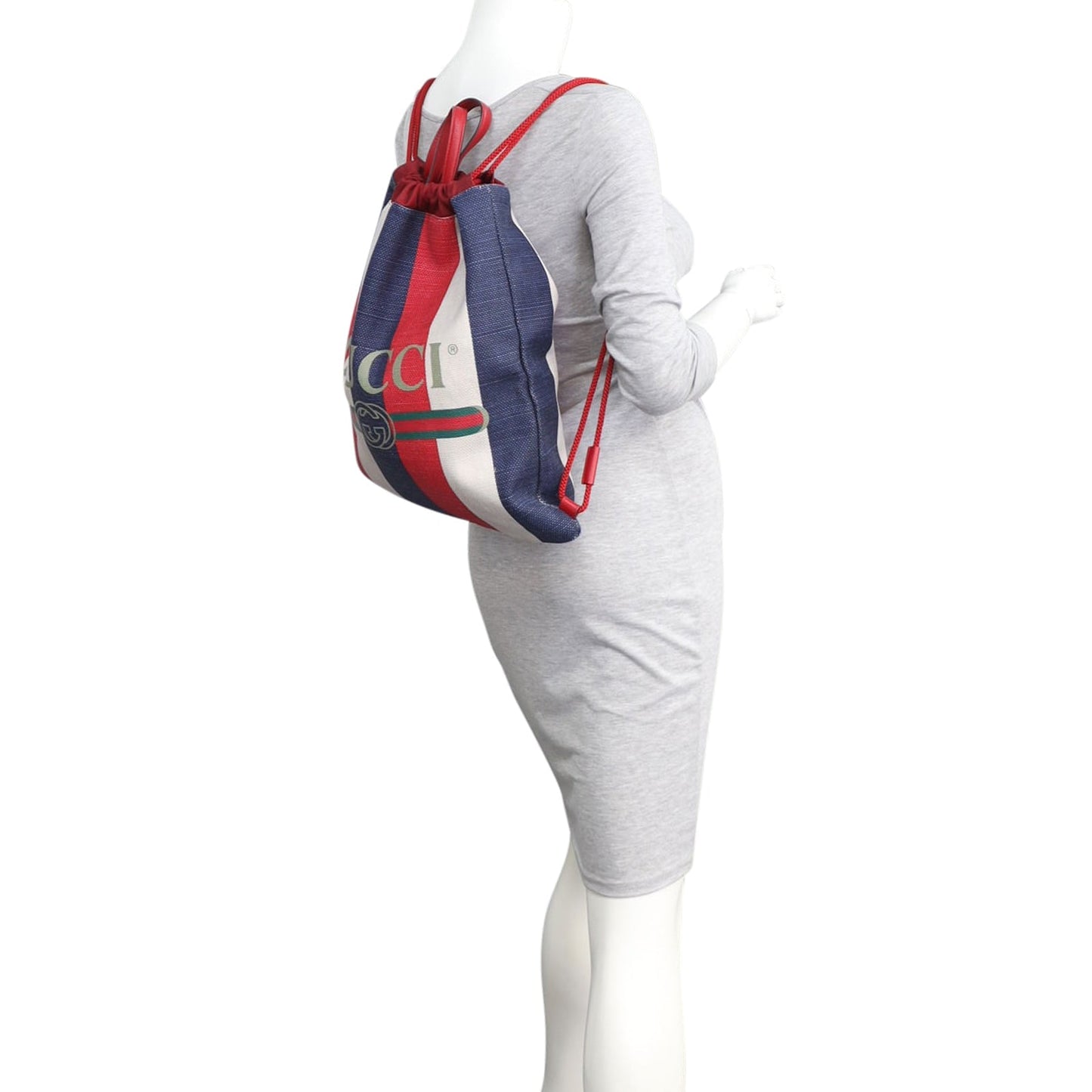 Gucci Striped Canvas Drawstring Backpack