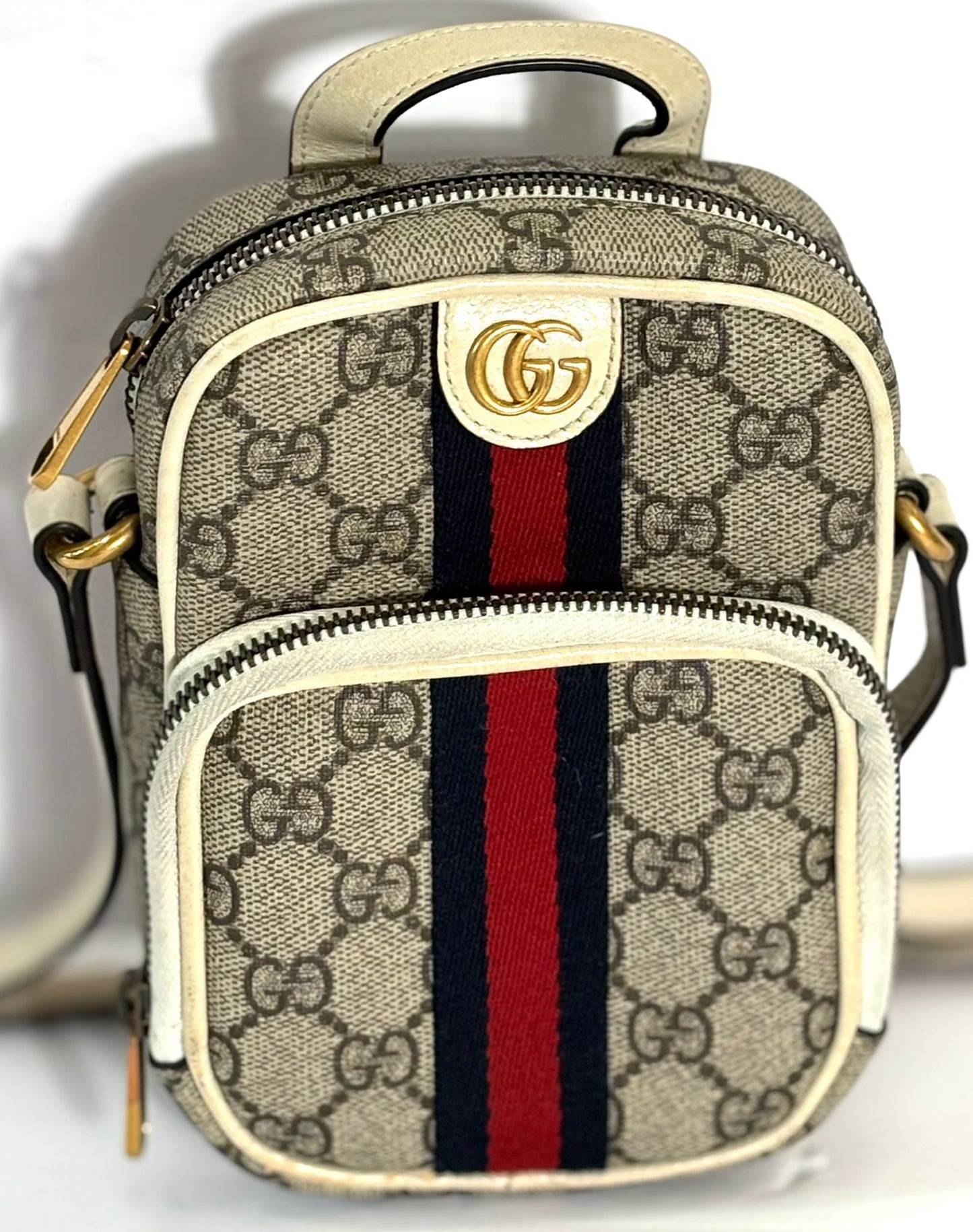 Gucci GG SUPREME WEB OPHIDIA DOUBLE Mini Messenger Bag