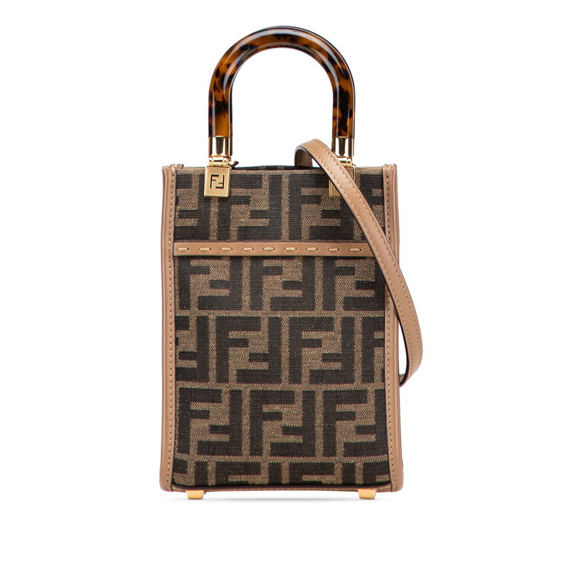 Fendi Zucca 2Way Shoulder Bag Handbag Leather Canvas