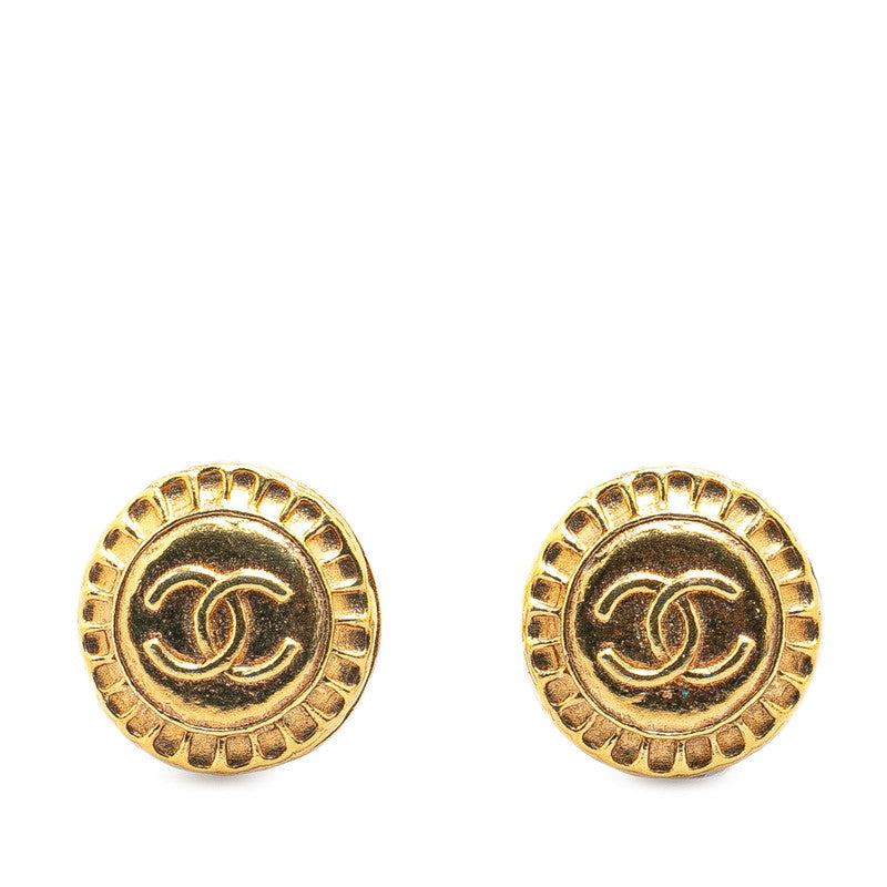 Chanel Gold Plated Coco Mark Round Earrings Bag