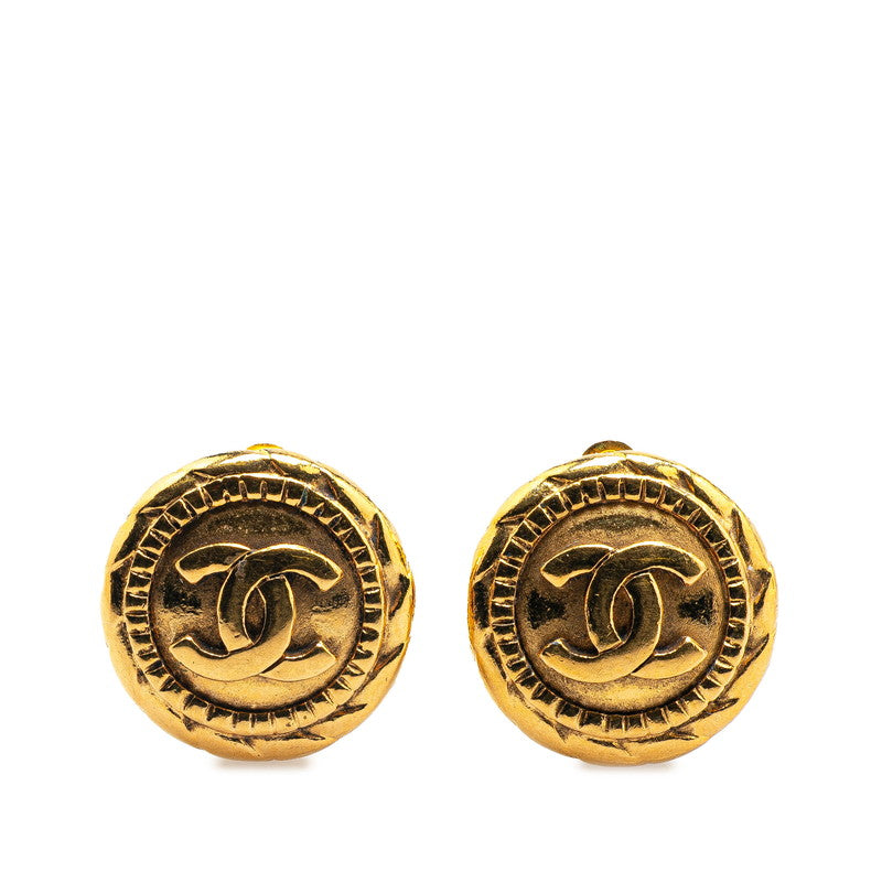 Chanel Gold Plated Coco Mark Round Earrings Bag