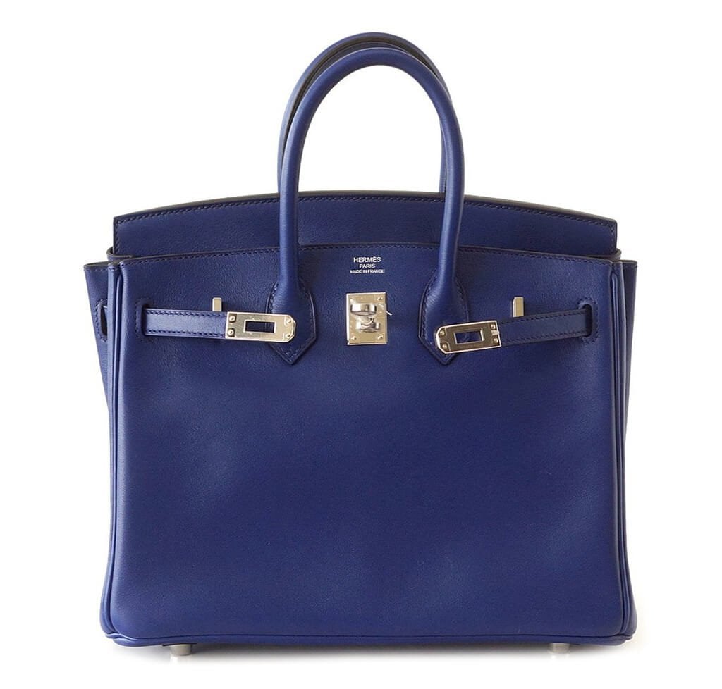 Hermes Birkin Bleu Saphir Bag Swift Palladium Travel Bag