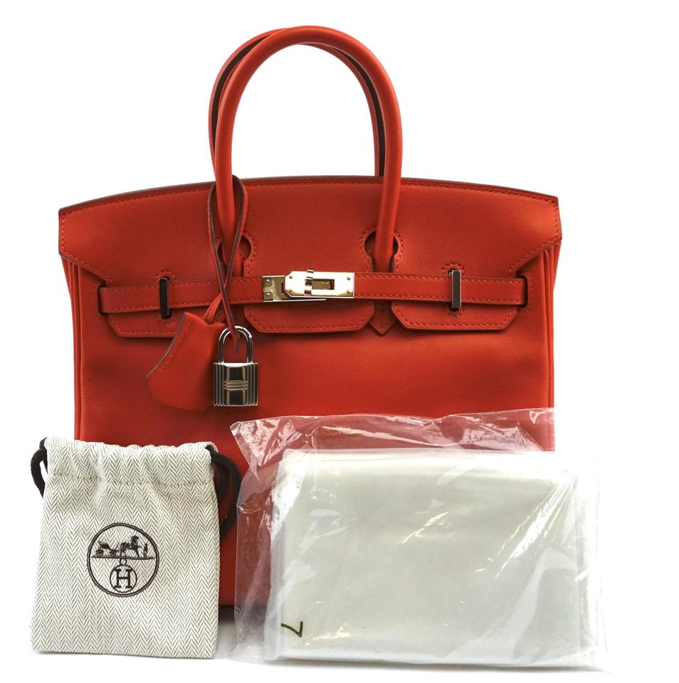 Hermes Birkin Elegant Handbag Tote Capucine With Orange Leather Red Tote Bag