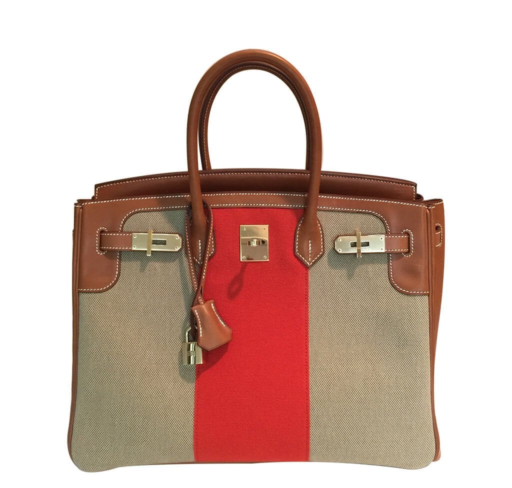 Hermes Luxury Birkin Flag Bag Orange Toile Limited Tan Travel Bag