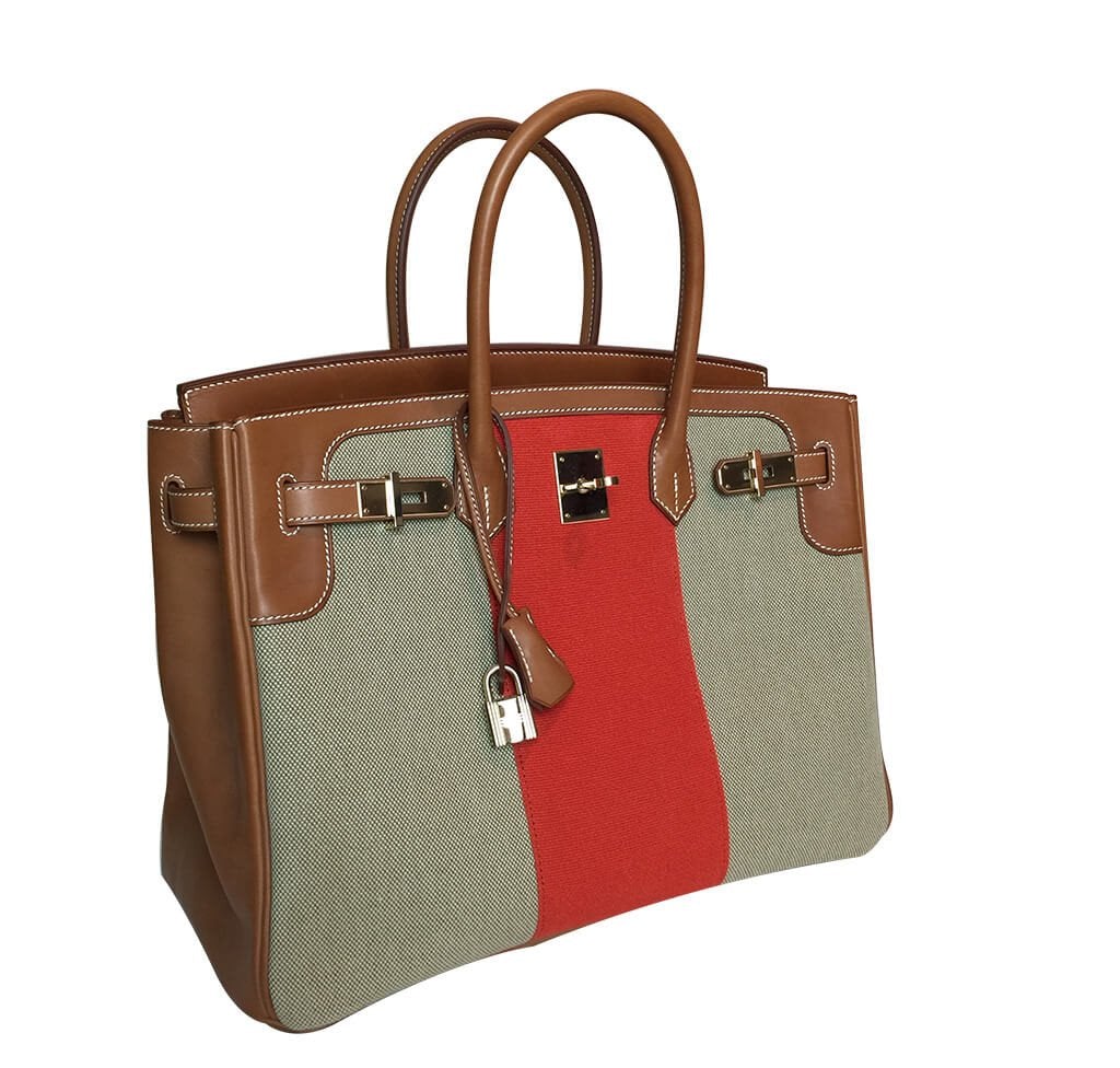 Hermes Luxury Birkin Flag Bag Orange Toile Limited Tan Travel Bag