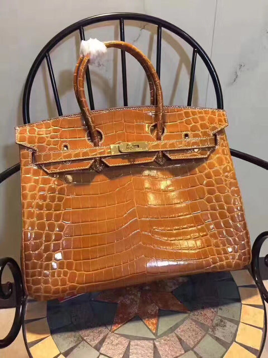 Hermes Luxury Birkin Cm Crocodile Handbag Leather Brown Travel Bag