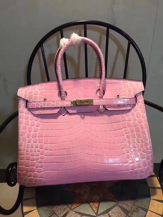 Hermes Luxury Birkin Cm Crocodile Handbag Leather Pink Travel Bag