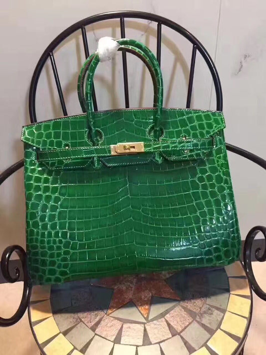Hermes Luxury Birkin Cm Crocodile Handbag Leather Green Travel Bag