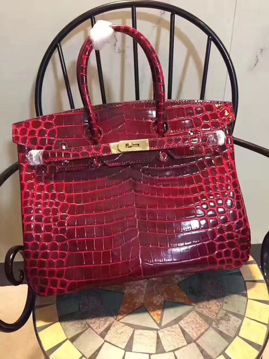 Hermes Luxury Birkin Cm Crocodile Handbag Leather Red Travel Bag