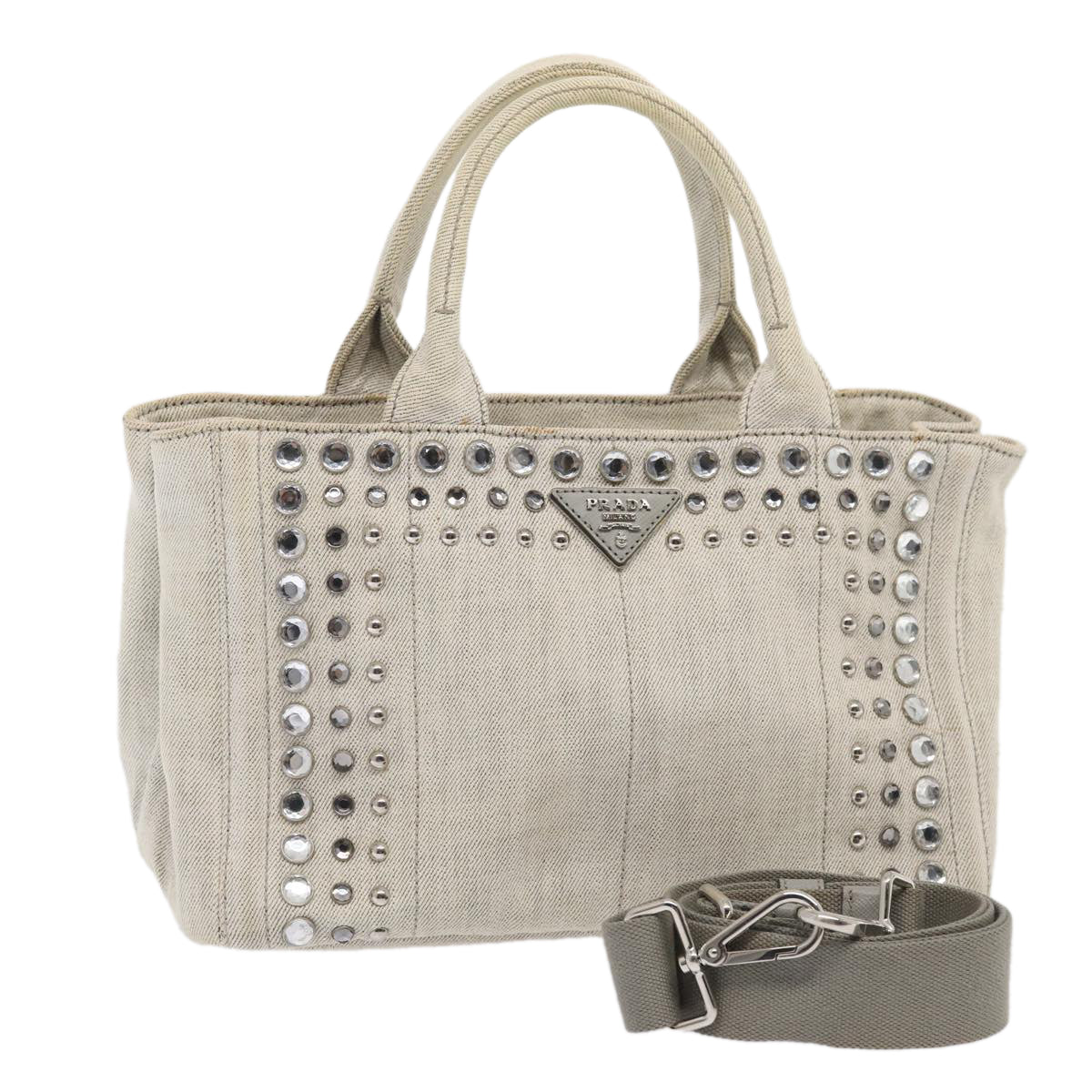 Prada Bijoux Canapa Pm Hand Bag 2Way Auth Canvas Gray Travel Bag