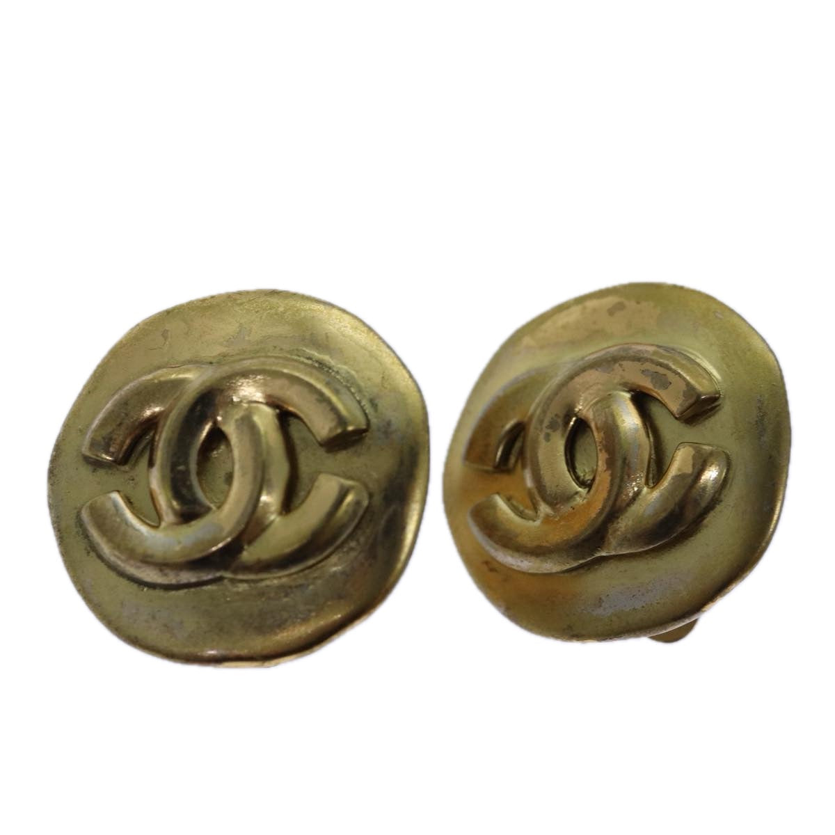 Chanel Coco Mark Earring Metal Gold Cc Auth Hk1464
