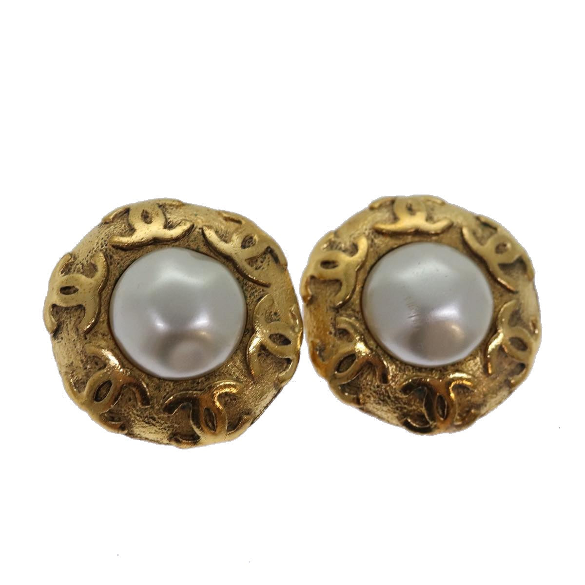 Chanel Coco Mark Earring Metal Gold Cc Auth Hk1466