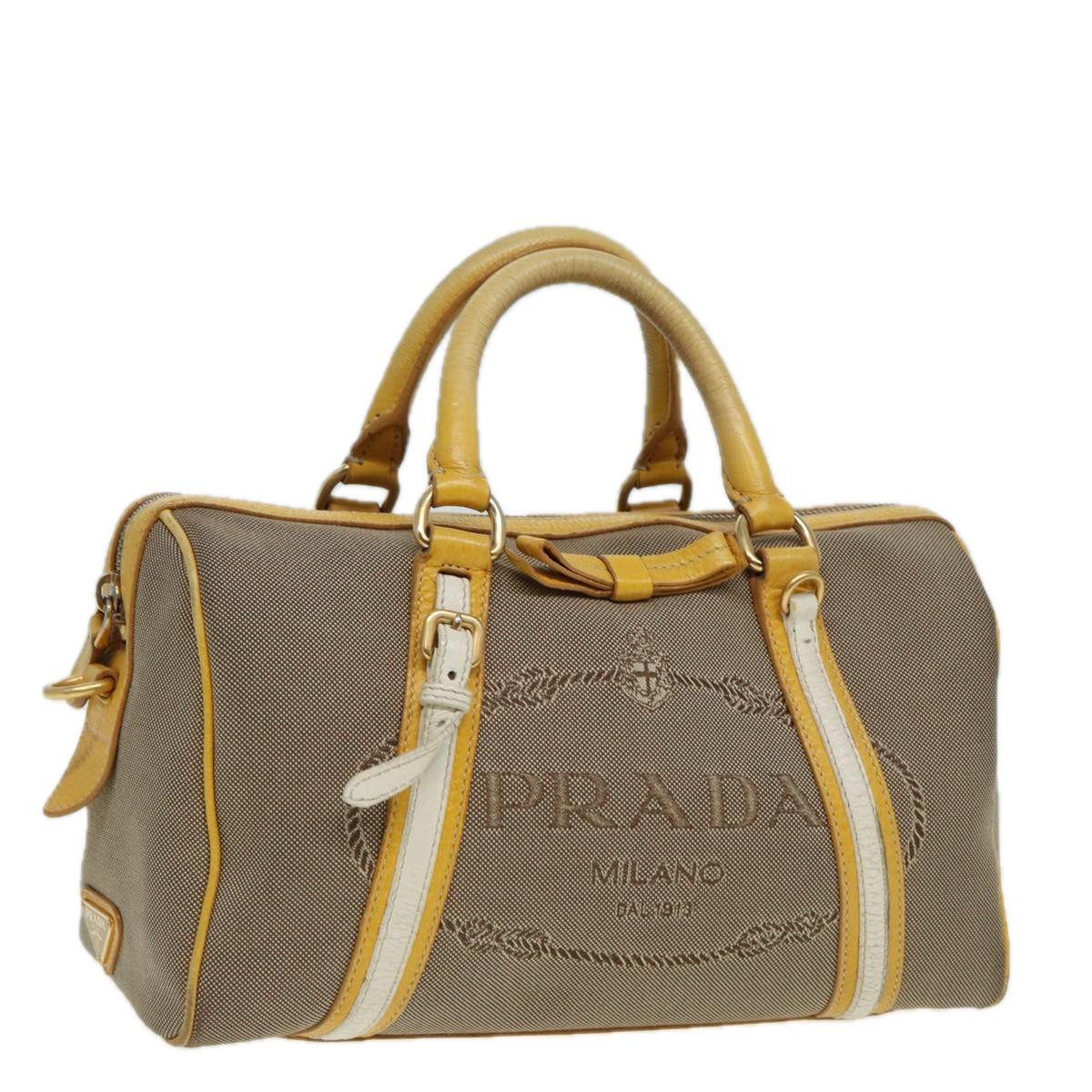 Prada Hand Bag Auth Canvas Beige Yellow Travel Bag