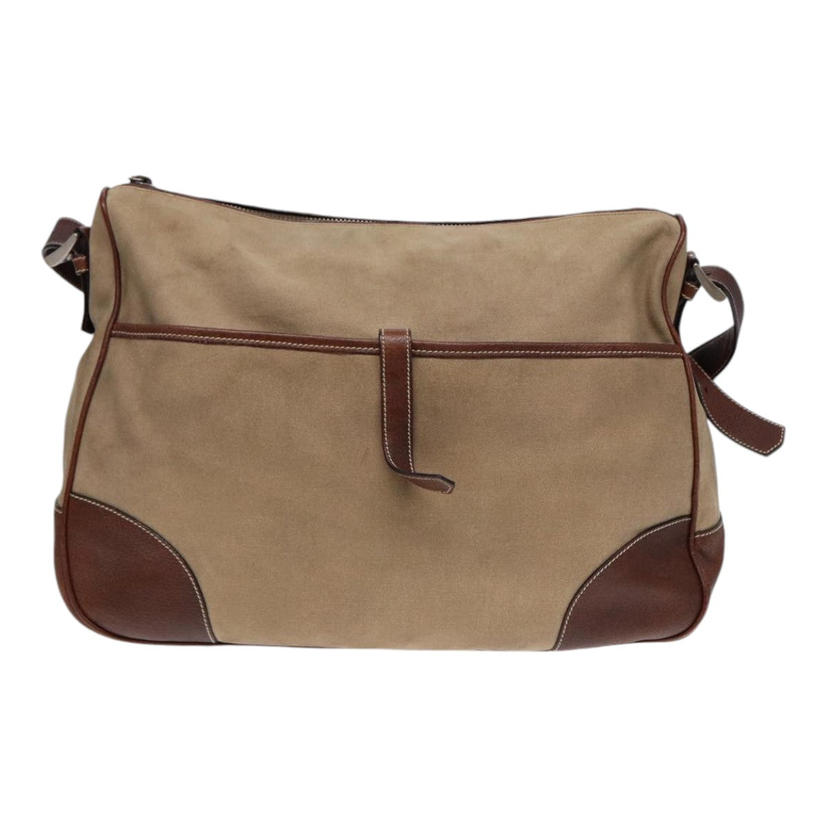 Prada Shoulder Bag Auth Leather Canvas Brown