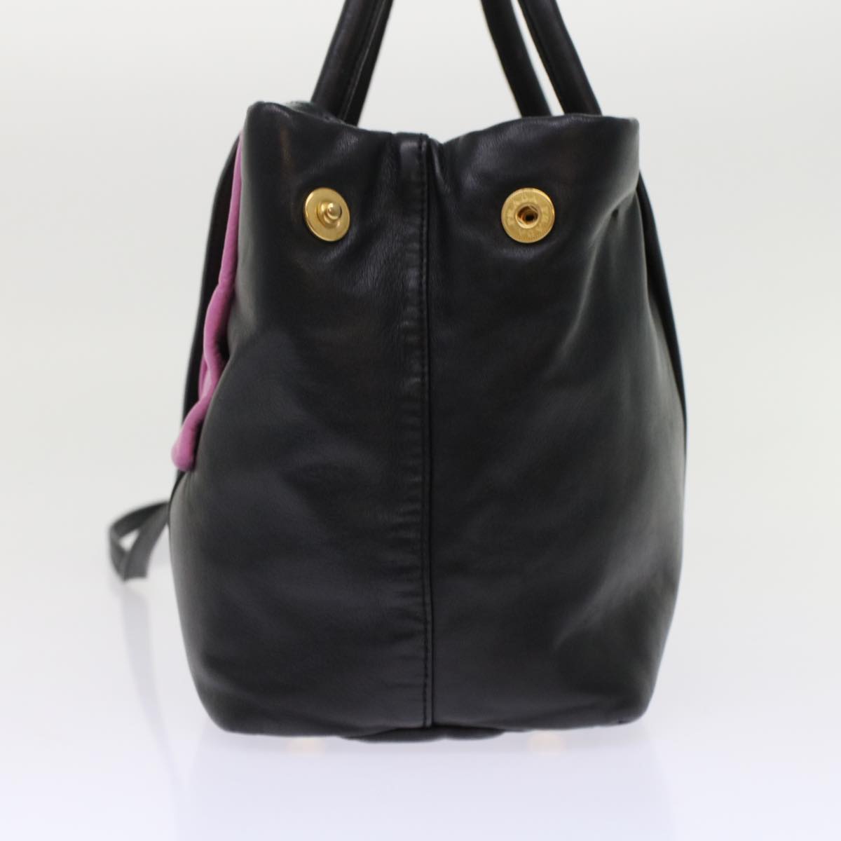 Prada Ribbon Hand Bag 2Way Leather Black Pink Travel Bag
