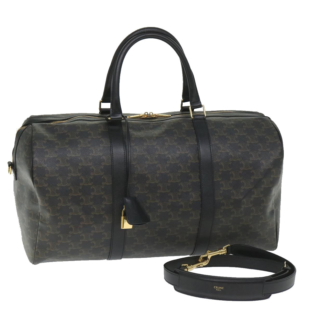 Luxury Triomphe Boston Bag Pvc Way Auth Leather Canvas Travel Bag