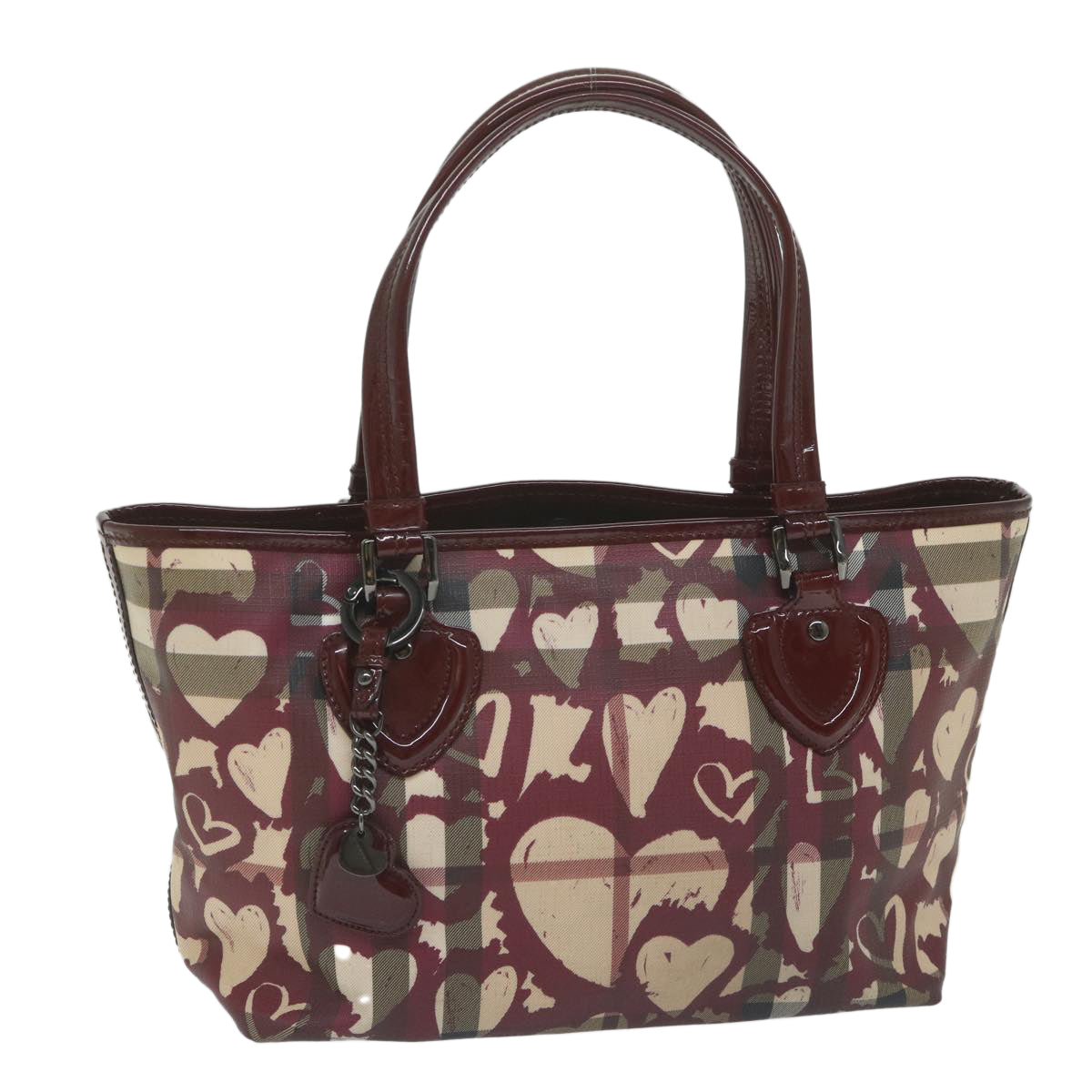 Burberry Luxury Nova Check Tote Bag Pvc Auth Hk959 Leather Red