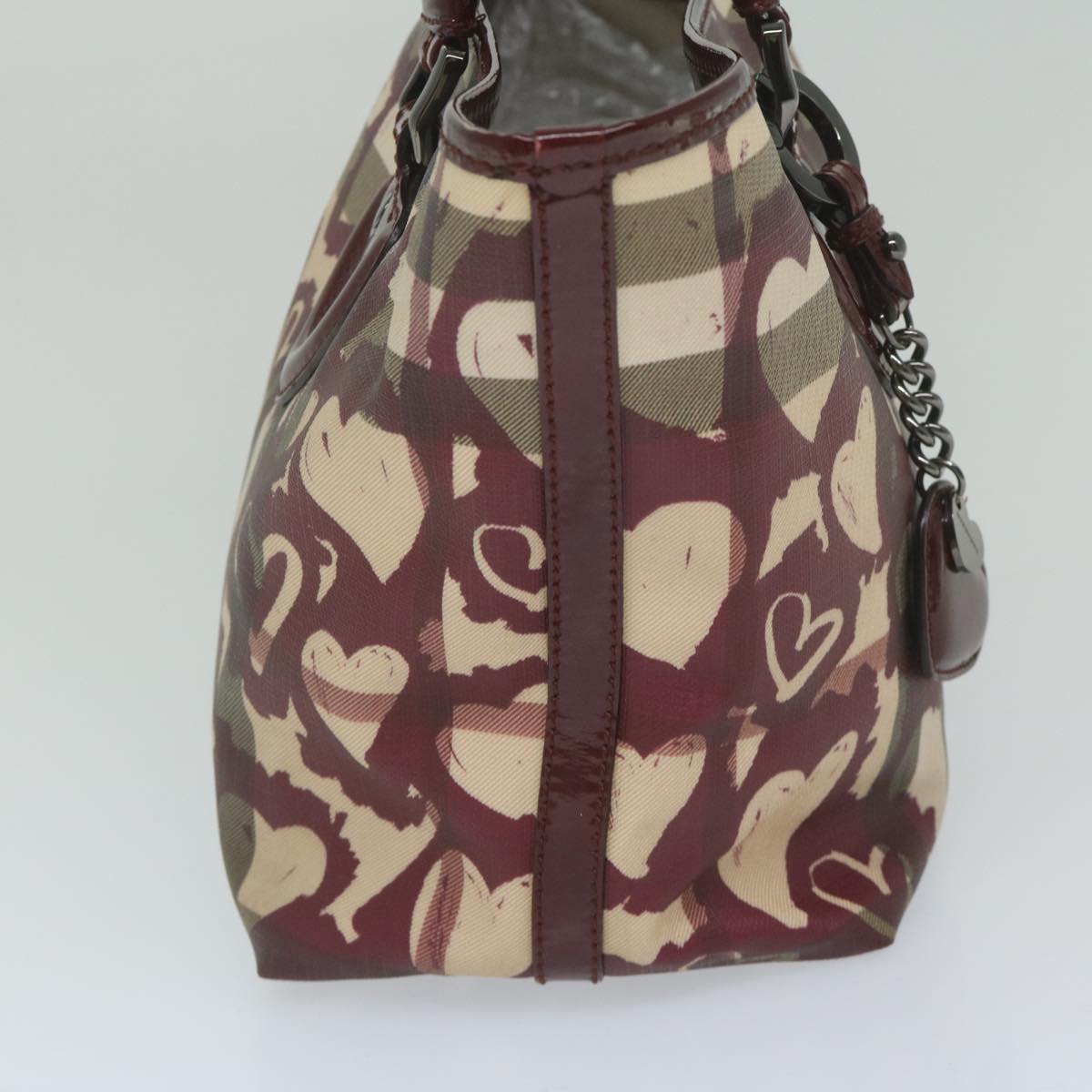 Burberry Luxury Nova Check Tote Bag Pvc Auth Hk959 Leather Red