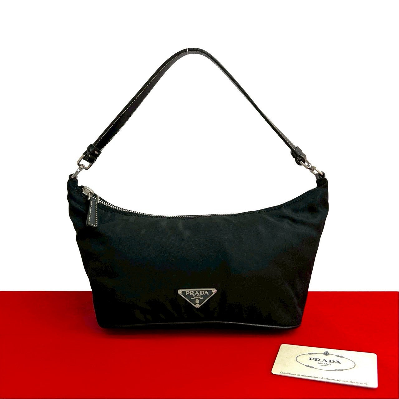 Prada Tessuto Handbag Leather Nylon Travel Bag