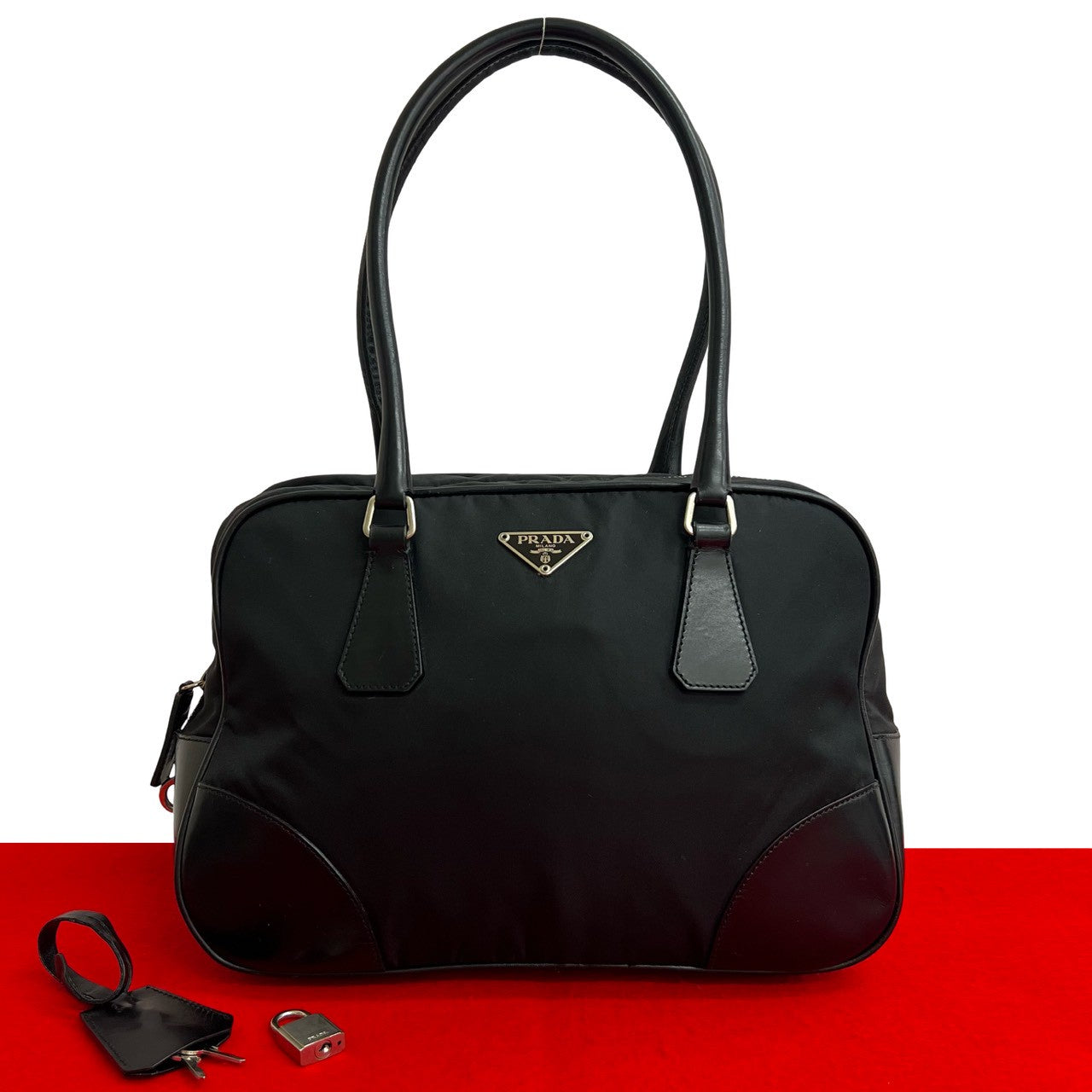 Prada 2Way Handbag Leather Nylon Travel Bag 2Way Handbag 2
