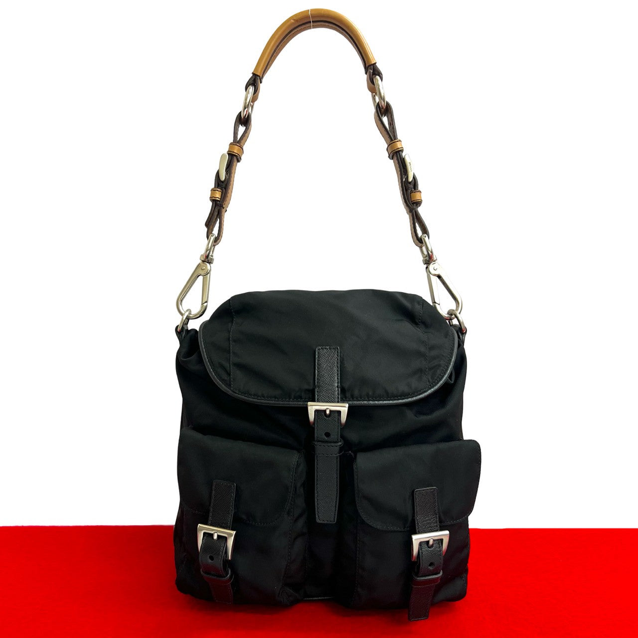 Prada Shoulder Bag Leather Nylon Saffiano