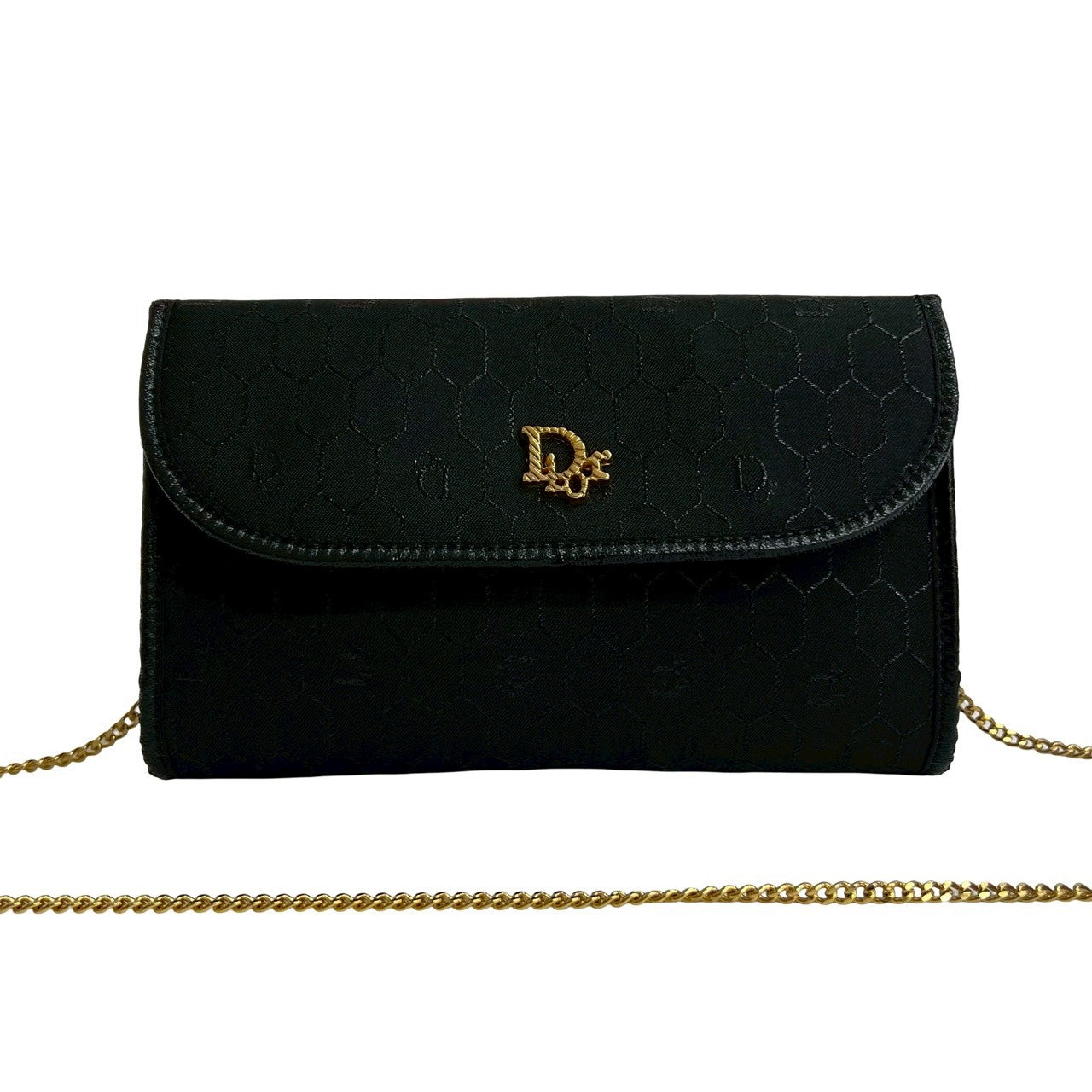 Dior Christian Honeycomb Shoulder Bag Canvas Chain Logo