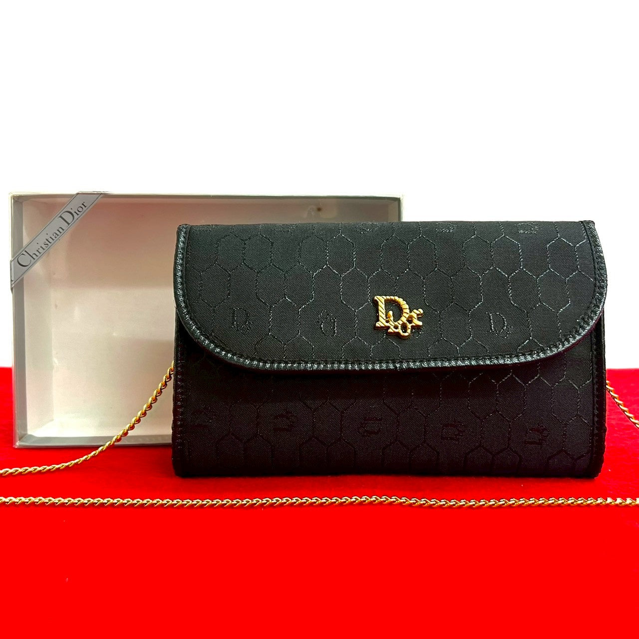 Dior Christian Honeycomb Shoulder Bag Canvas Chain Logo
