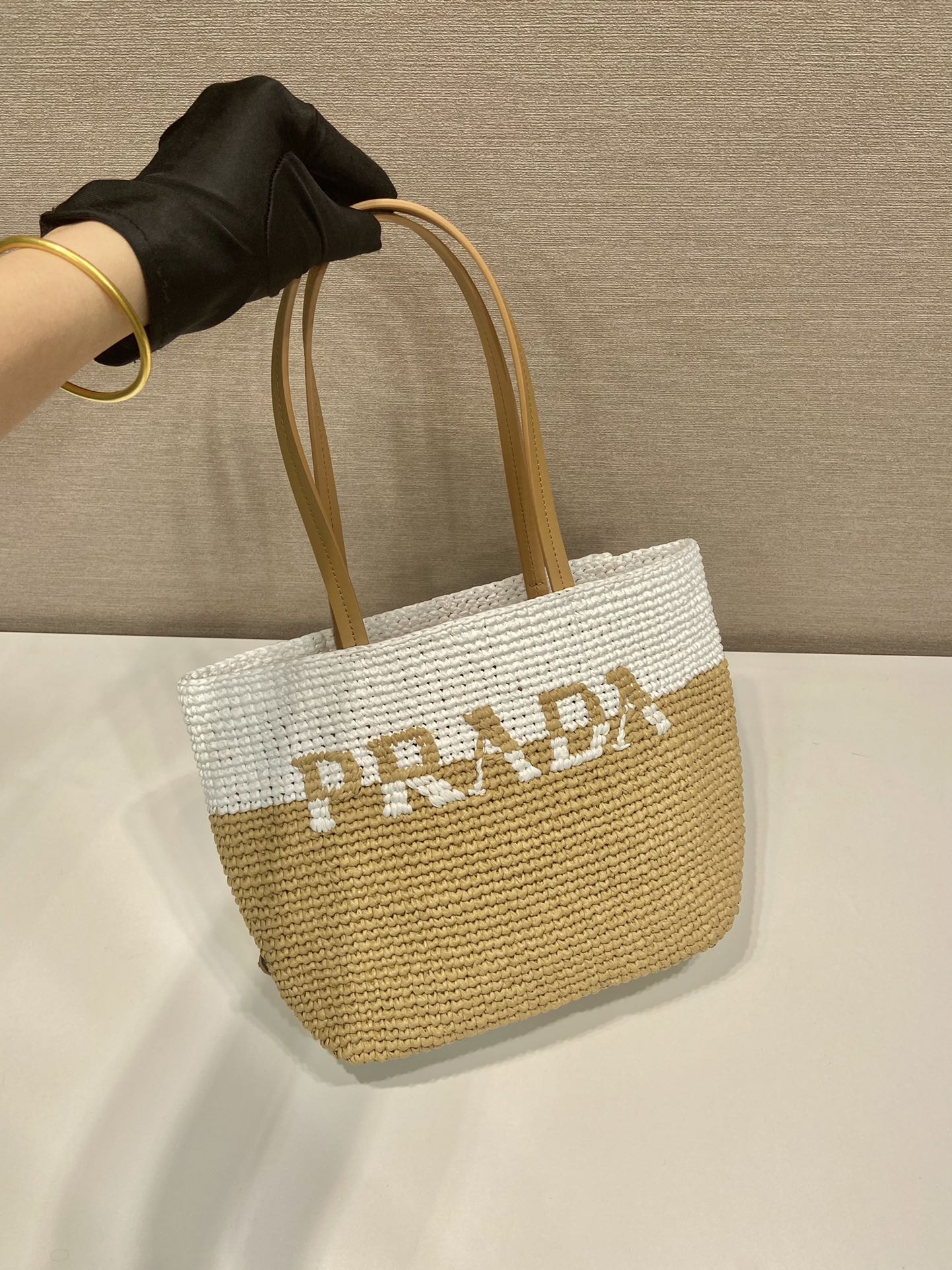 Prada Bolsa Tote Crochê Couro Tote Bag