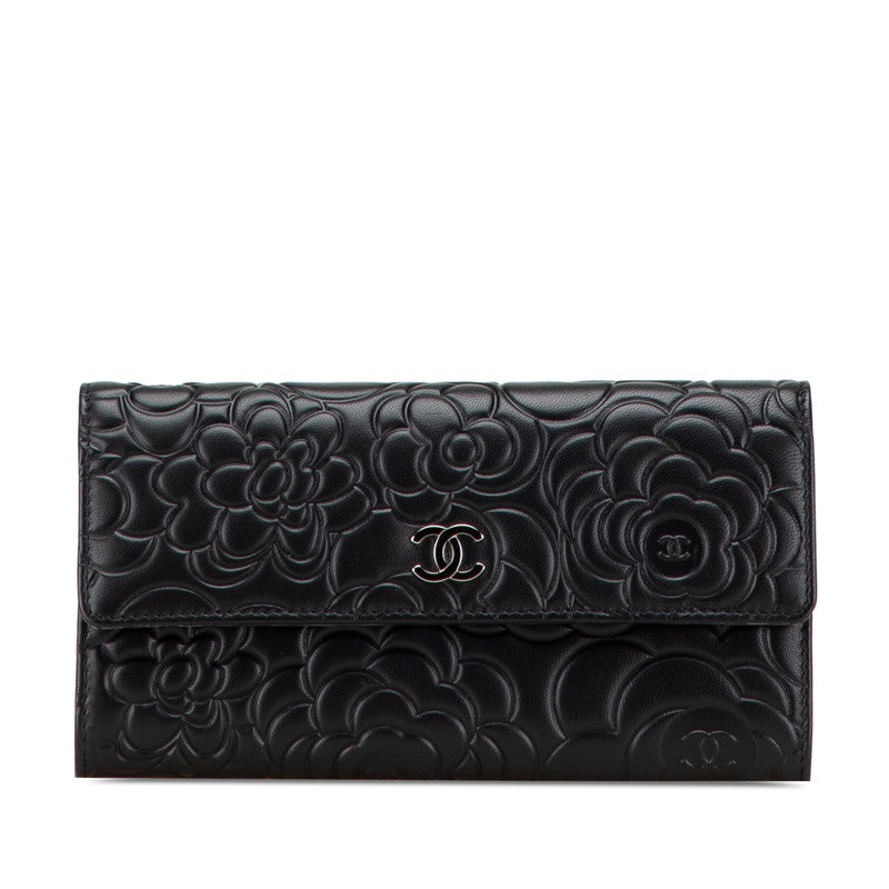 Chanel Camellia Lambskin Long Wallet