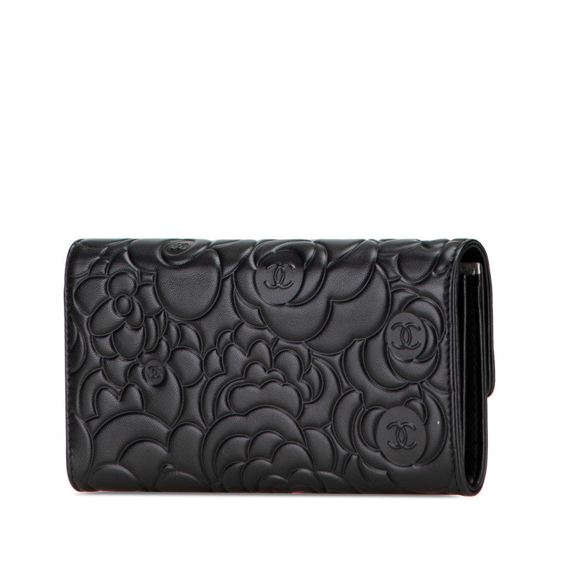 Chanel Camellia Lambskin Long Wallet