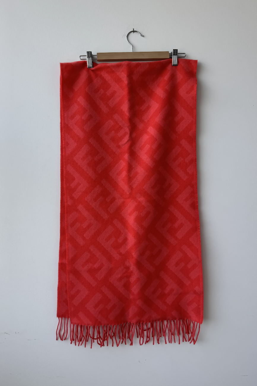 Fendi Handbag FF Print Tulip Cashmere Fringe Scarf Woven