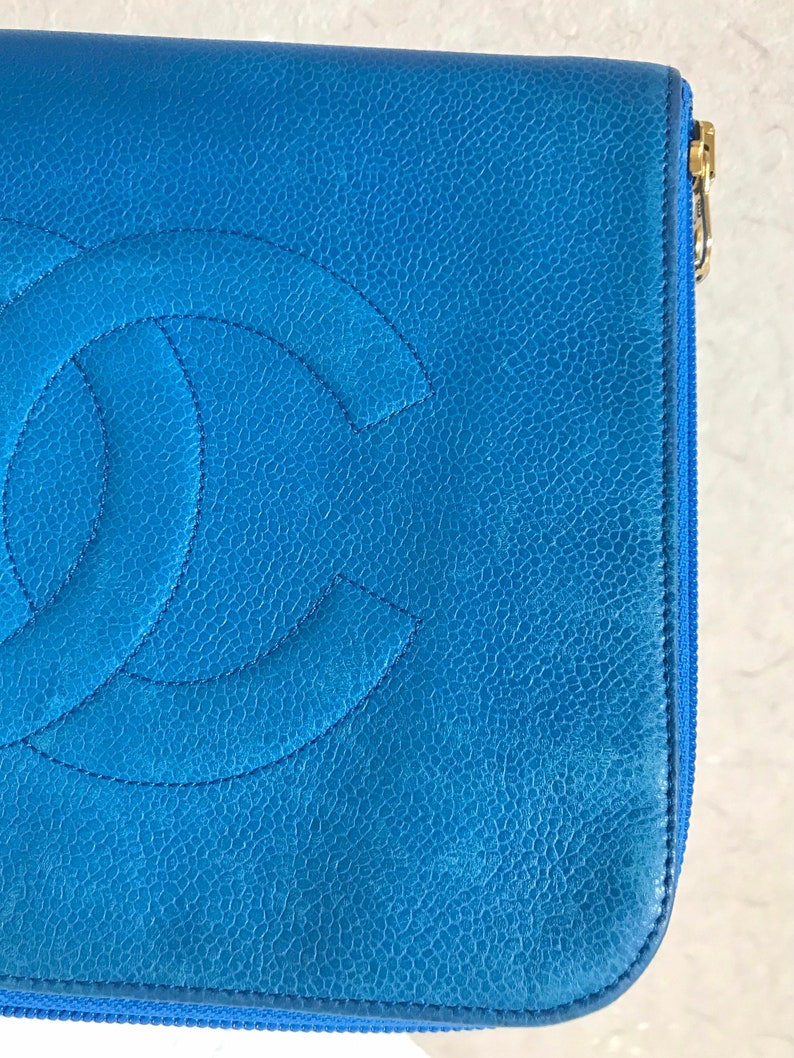 Chanel   blue caviar clutch Bag, iPhone case, large wallet, cosmetic case pouch, mini Bag