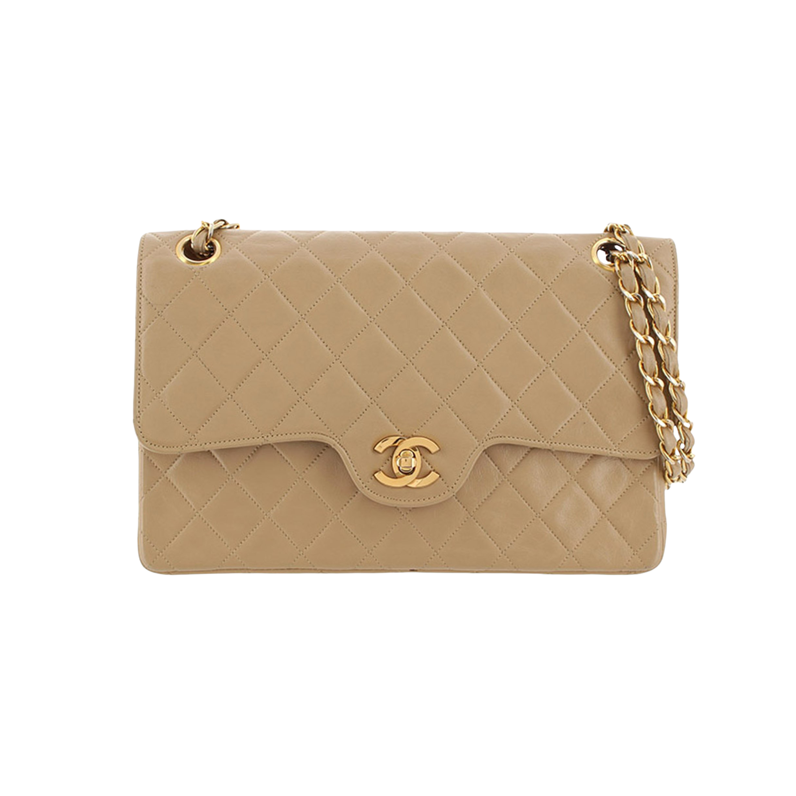 Chanel CC Timeless Classic Lambskin Double Flap Bag Leather Brown Shoulder Bag