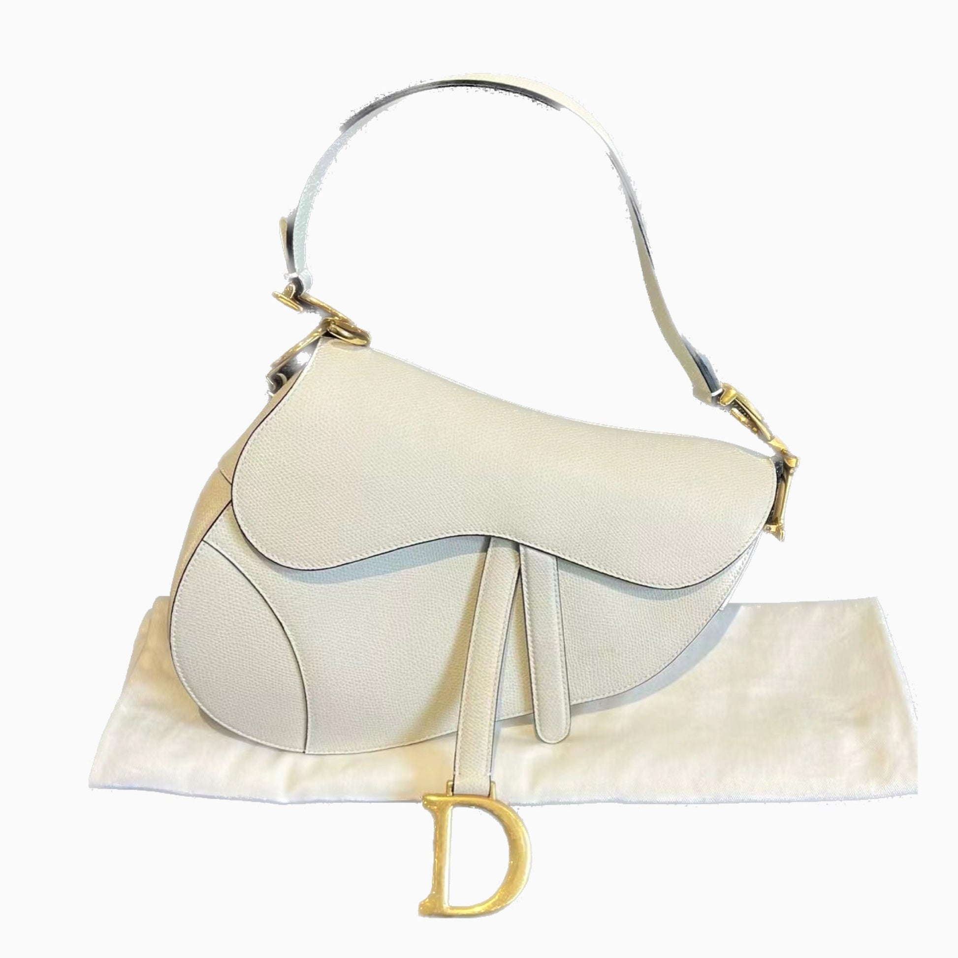 Dior Saddle Grained Handbag Like New Leather White Travel Bag