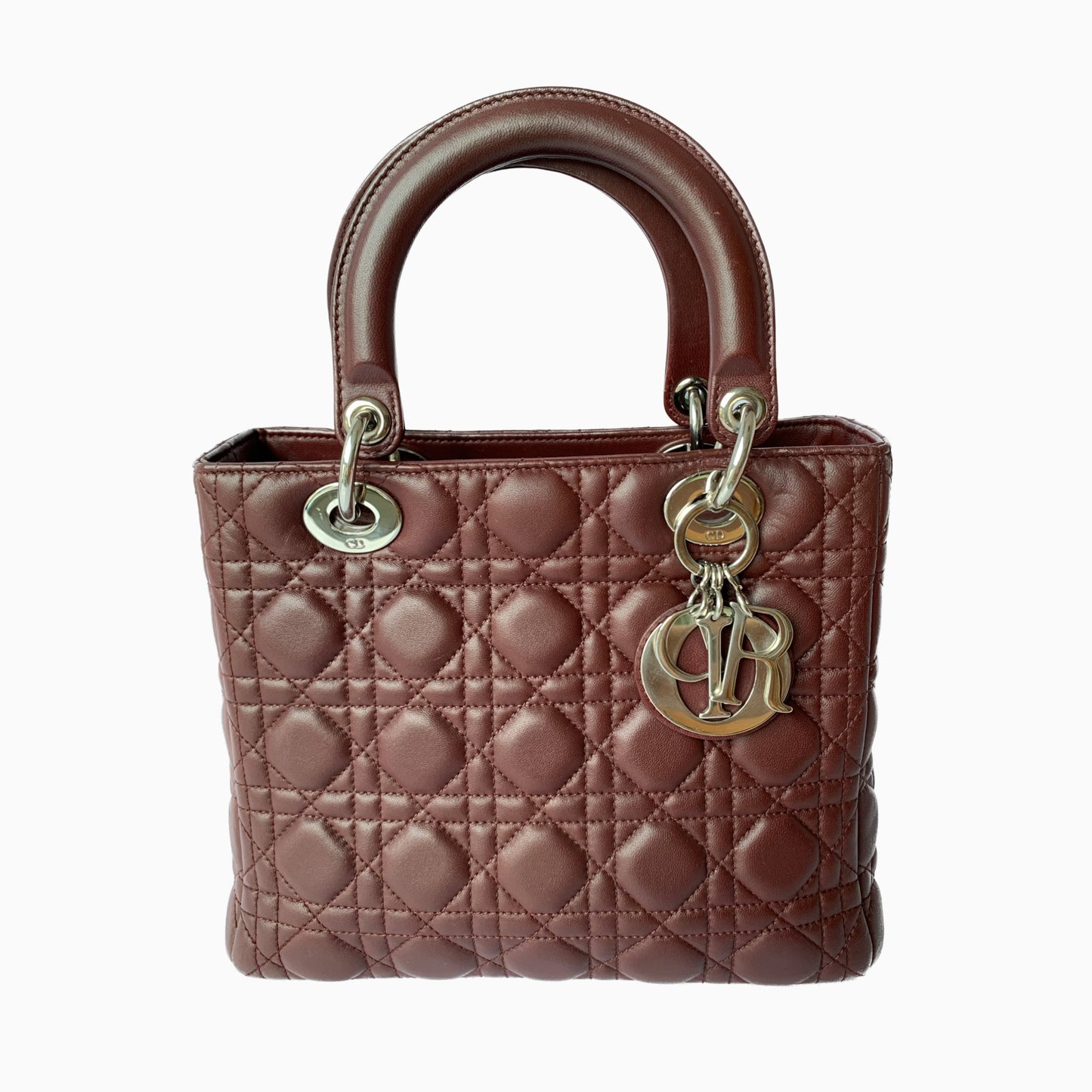 Dior Lady Burgundy Cannage Lambskin With Strap Handbag Leather Medium Travel Bag