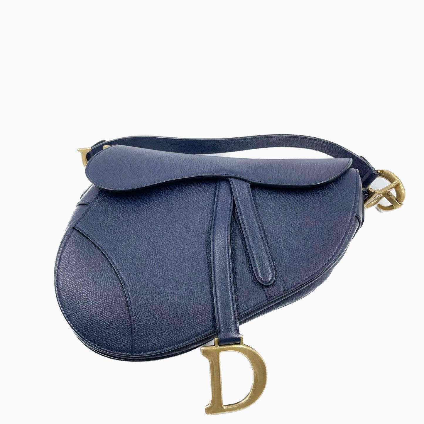 Dior Saddle Grained Handbag With Strap Leather Blue Travel Bag