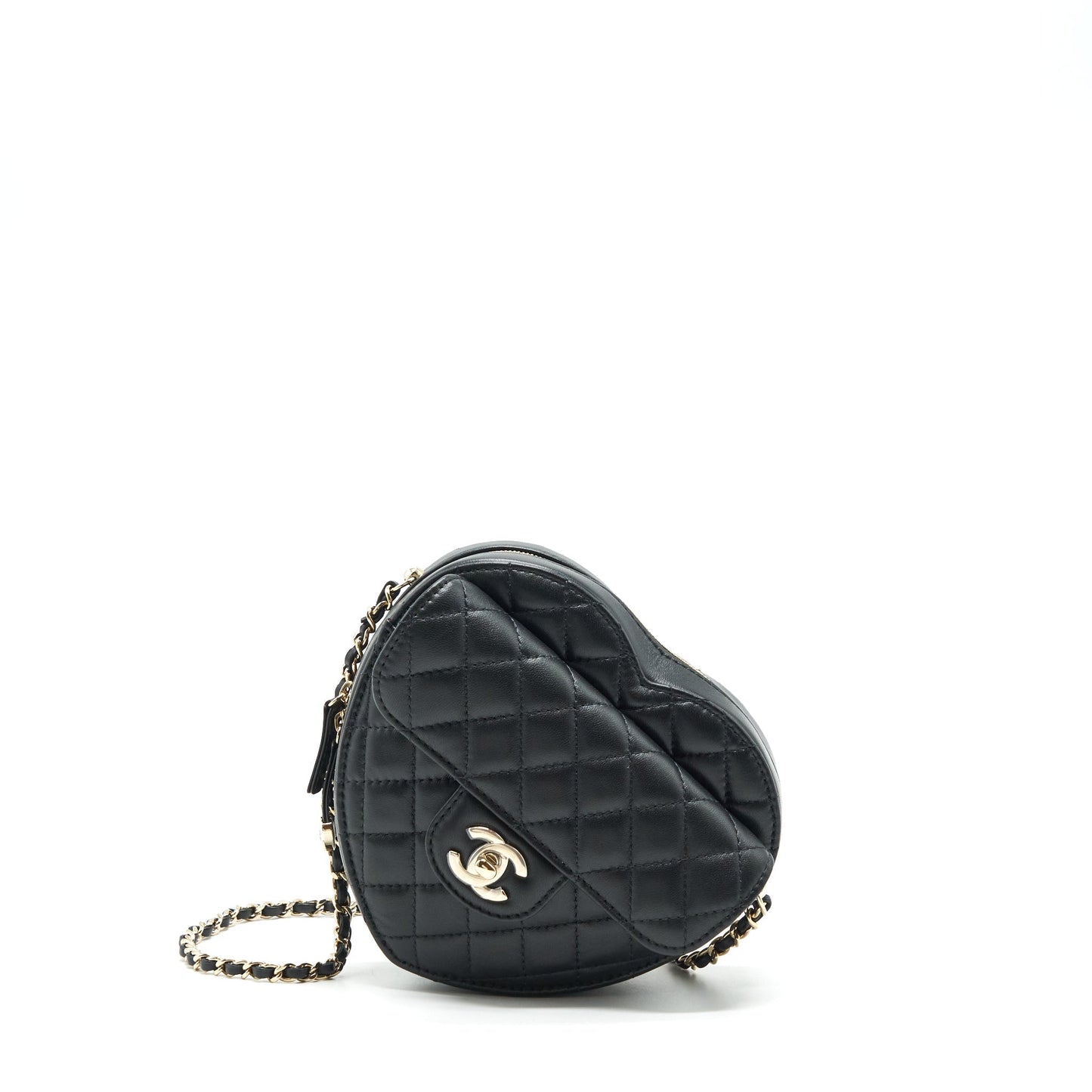 Chanel 22S Heart Lambskin LGHW Microchip Black Handbag