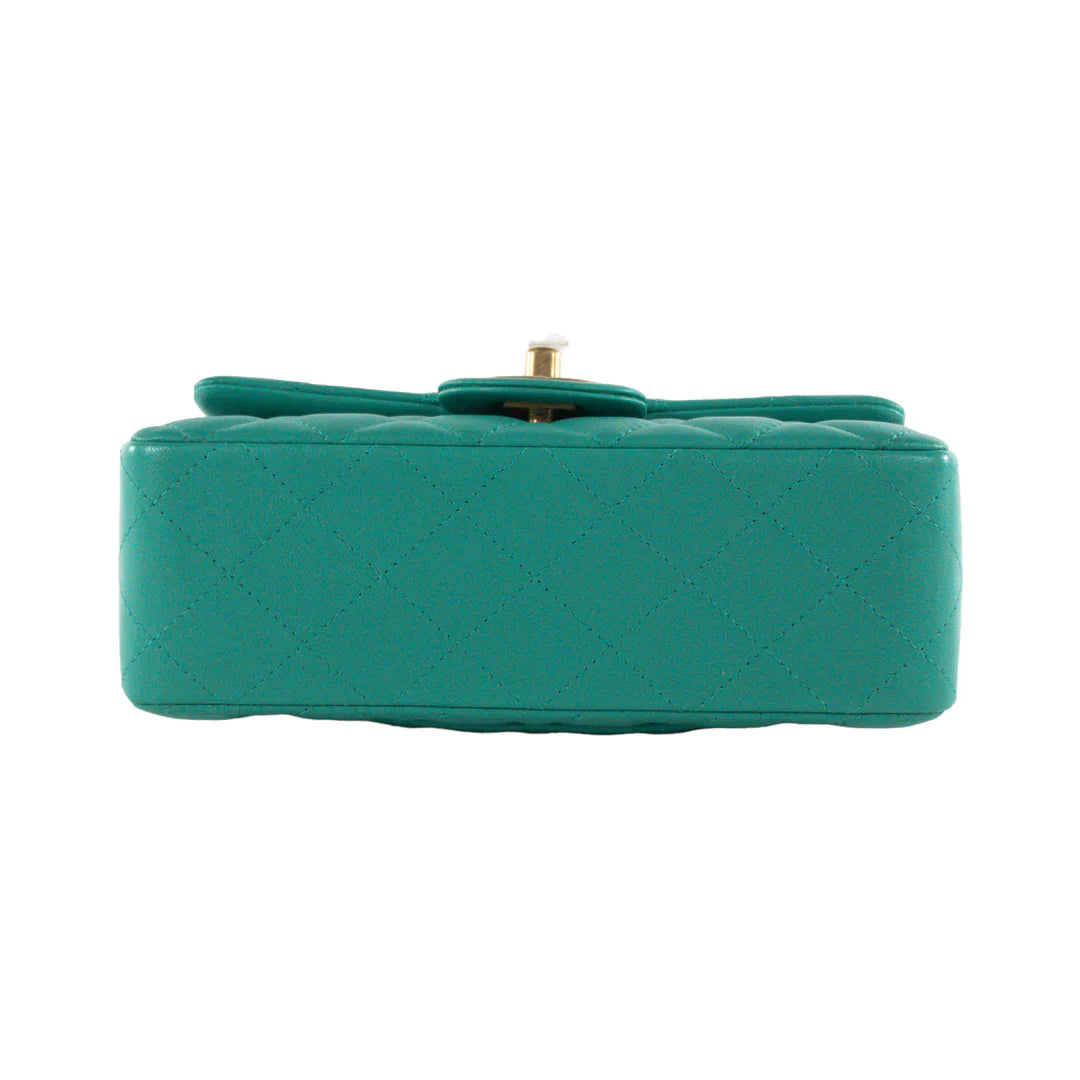 Chanel Teal Lambskin Rectangular Mini Flap GHW